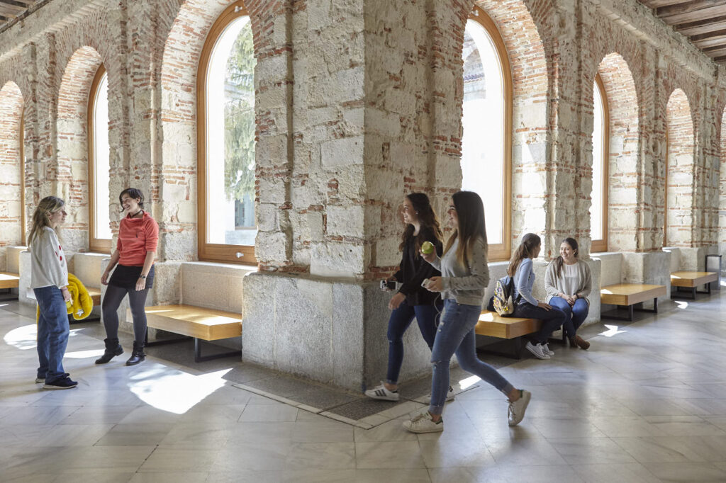 Students walking in a Campus corridor