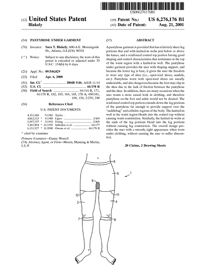 SPANX on X: Did you know@sarablakely's mom drew the original footless  pantyhose patent sketch that started it all?! AND it was a drawing of Sara  wearing them! Patent #6276176 was approved! #thanxmom #