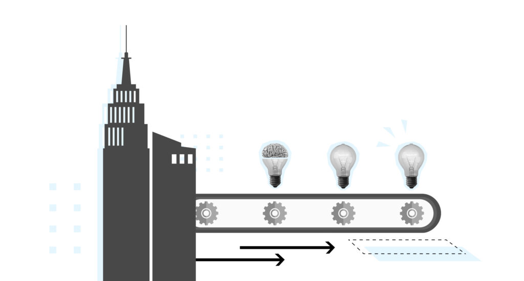Graphic showing lightbulbs to represent top think tanks
