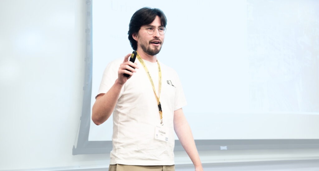 Boy practices is presentation skills for students