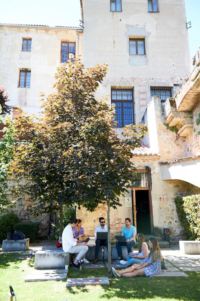 Relaxing in the shade with friends in summer in Segovia